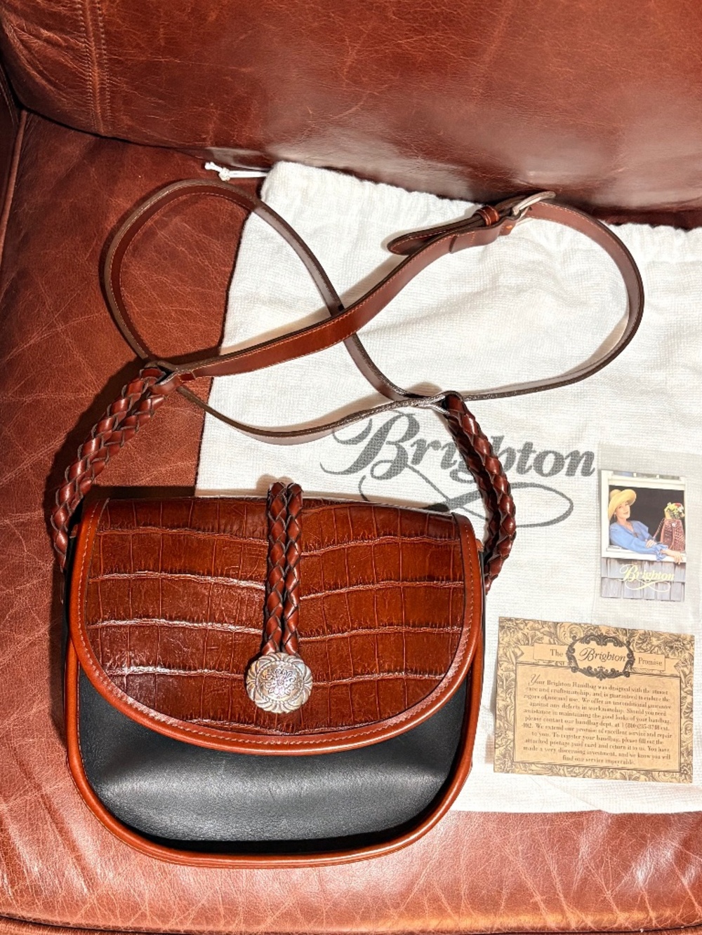 Brighton Shoulder BAG Black & Brown Leather Purse